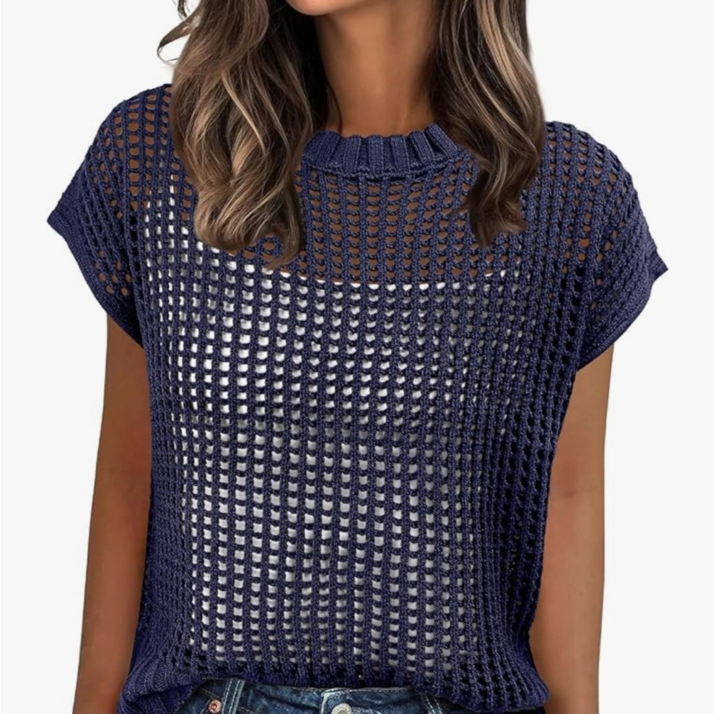 ANRABESS Womens Summer Crochet Sweater, Navy, Size Small. NWT